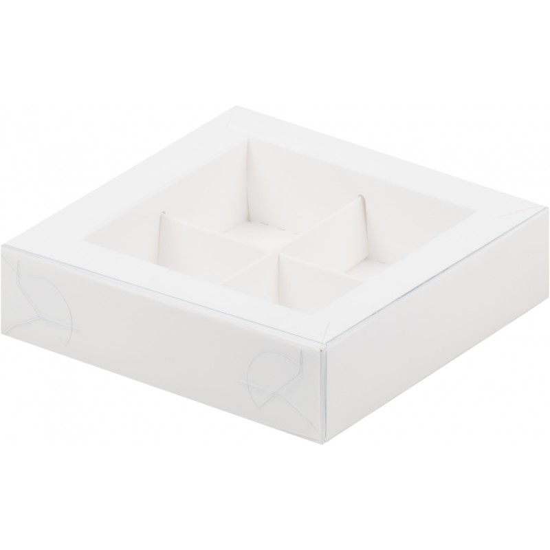 Коробка для конфет на  4шт белая с прозрачной крышкой